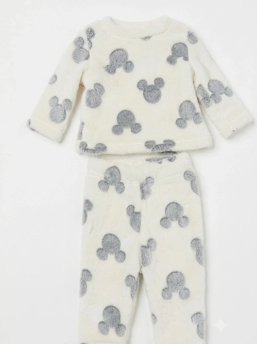 Disney Ivory and Gray Plush Mickey Pajama Set
